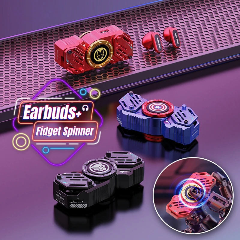 Écouteurs sans fil TWS Bluetooth 5.4 Marvel Iron Man Captain America Fidget Spinner, écouteurs sans fil à rabat magnétique Mecha en alliage de zinc