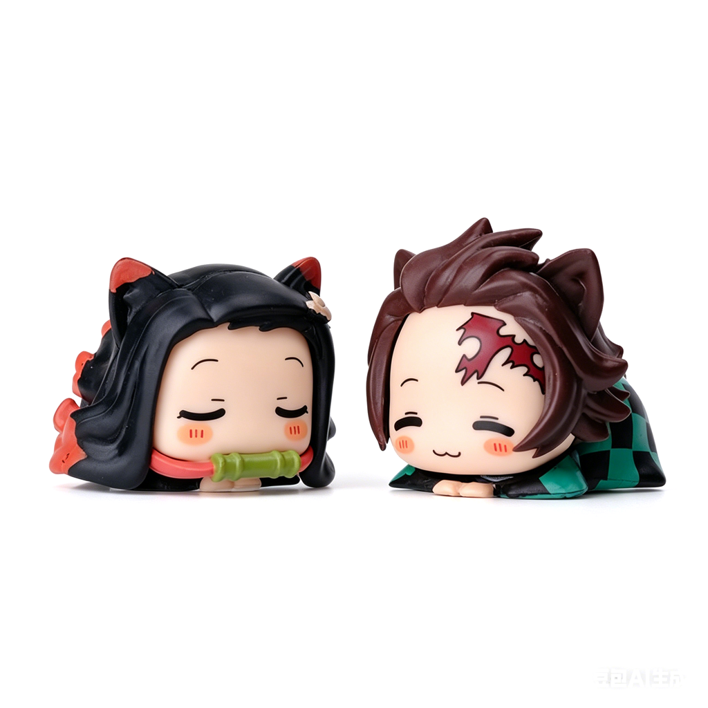 Figurines Chibi Oreilles de Chat Demon Slayer Nezuko Tanjiro, Ensemble de 6 Figurines d'Anime Endormies
