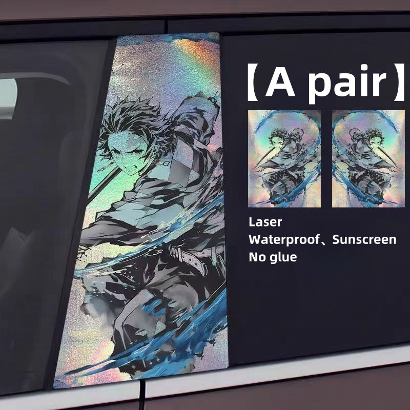 Autocollants laser de décoration de personnage pour colonne de voiture Tanjirou/Nezuko
