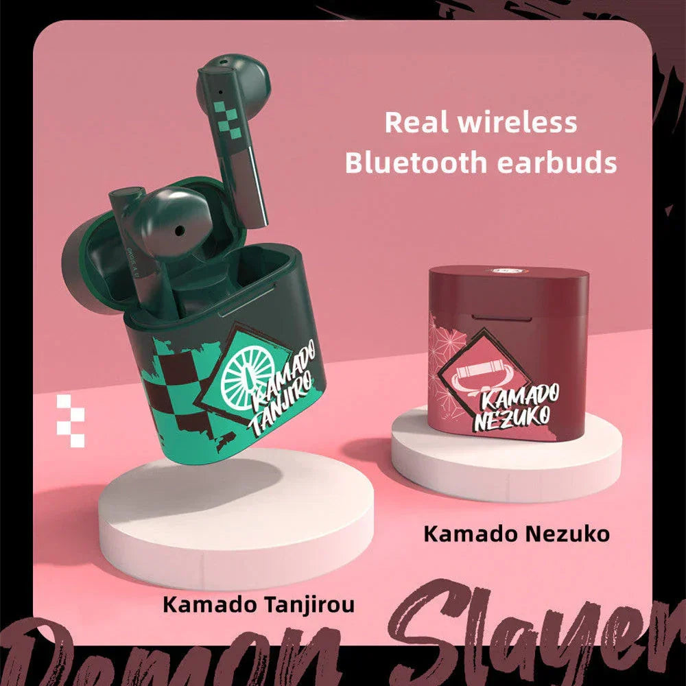 Demon Slayer Tanjiro Nezuko Bluetooth Earbuds, Anime Wireless Headphones with Charging Case