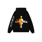 One Piece  Portgas D. Ace Embroidered Fleece Hoodie Warm Oversized Sweatshirt with Kangaroo Pocket