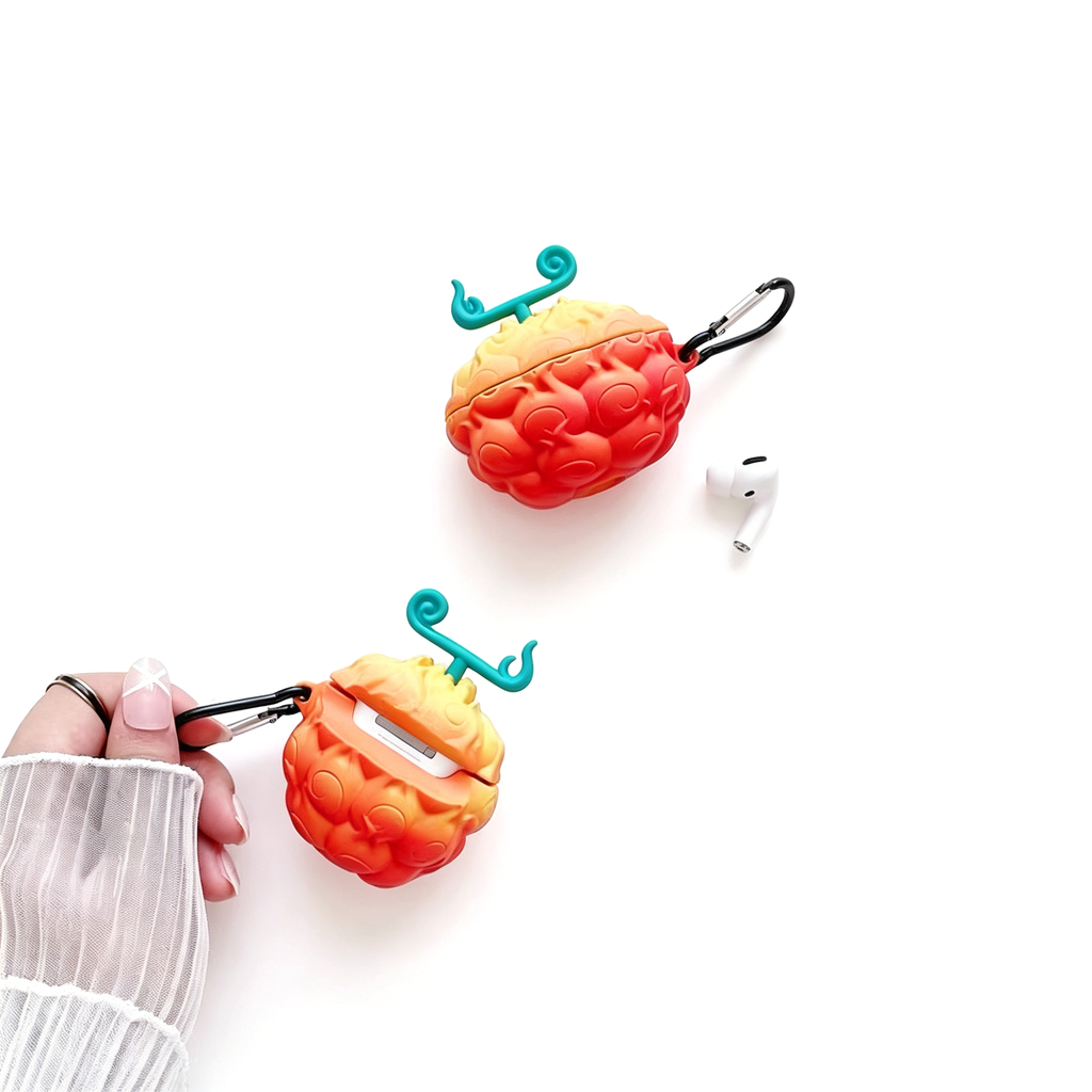 Coque AirPods One Piece Luffy Ace Fruit du Démon, Housse de Protection en Silicone 3D pour Écouteurs avec Porte-clés