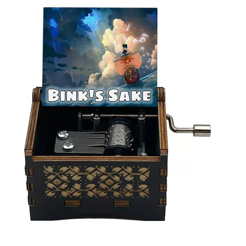 Boîte à musique en bois One Piece Luffy Brook à manivelle, joue le "Sake de Binks", boîte cadeau musicale gravée anime