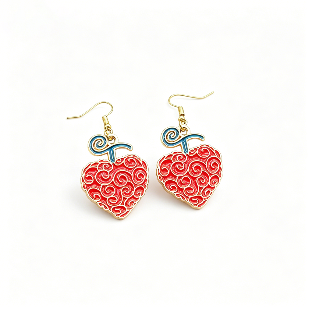 Boucles d'oreilles pendantes en émail One Piece Fruit du Démon Pyro-Fruit de Ace