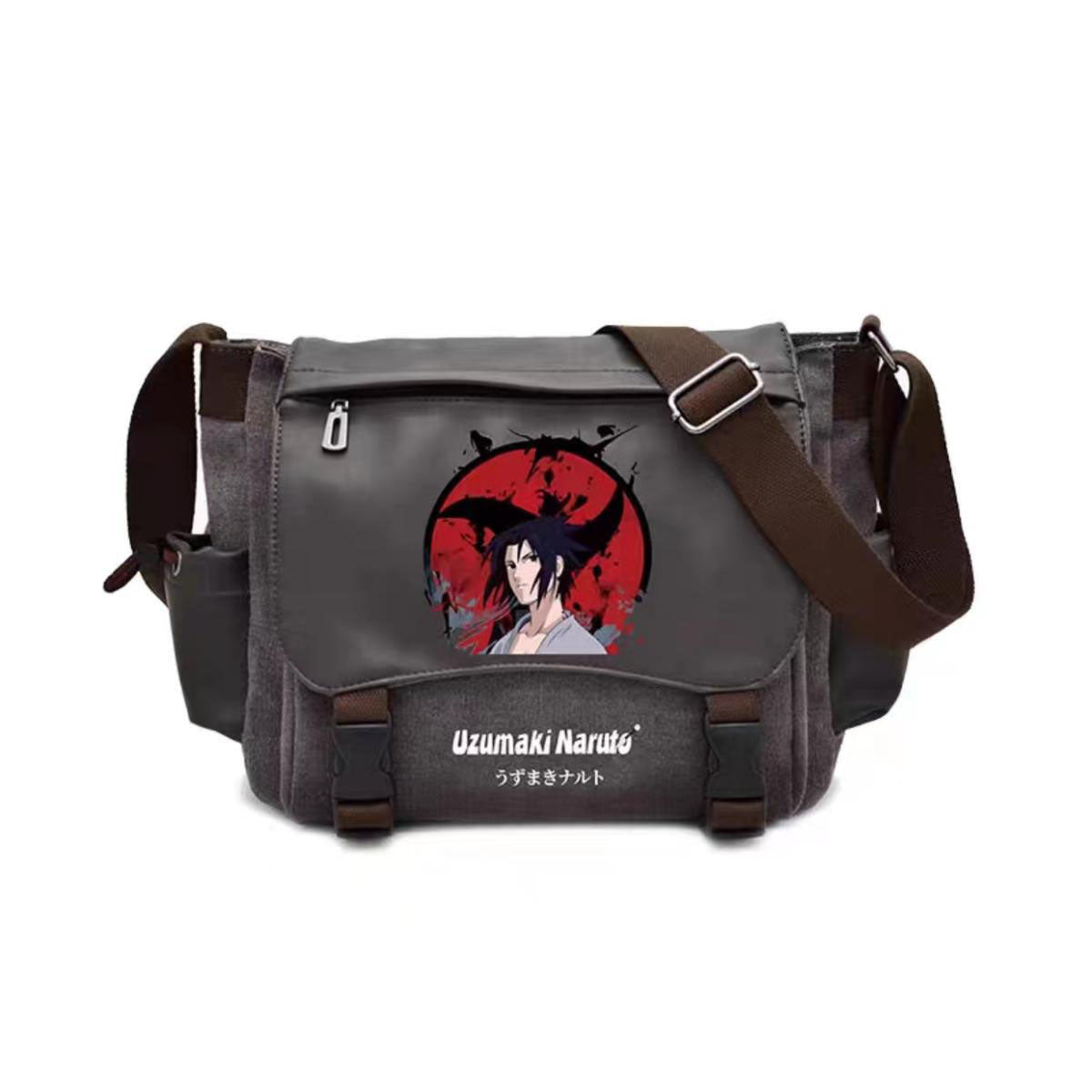Naruto Sasuke Anime Messenger Bag, Akatsuki Leaf Village Logo Canvas Crossbody Shoulder Bag