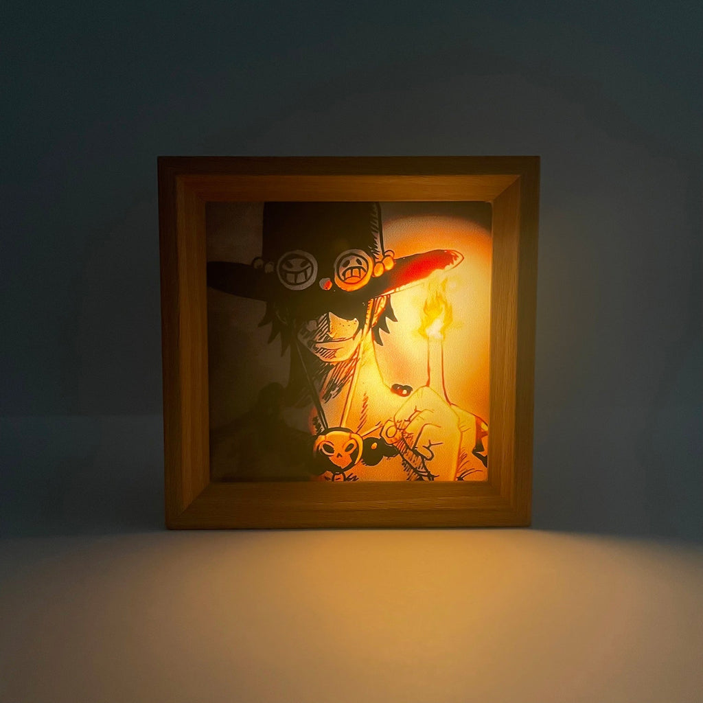 Tableau décoratif lumineux en bois massif Luffy/Ace, petite veilleuse, cadre photo, tableau décoratif.