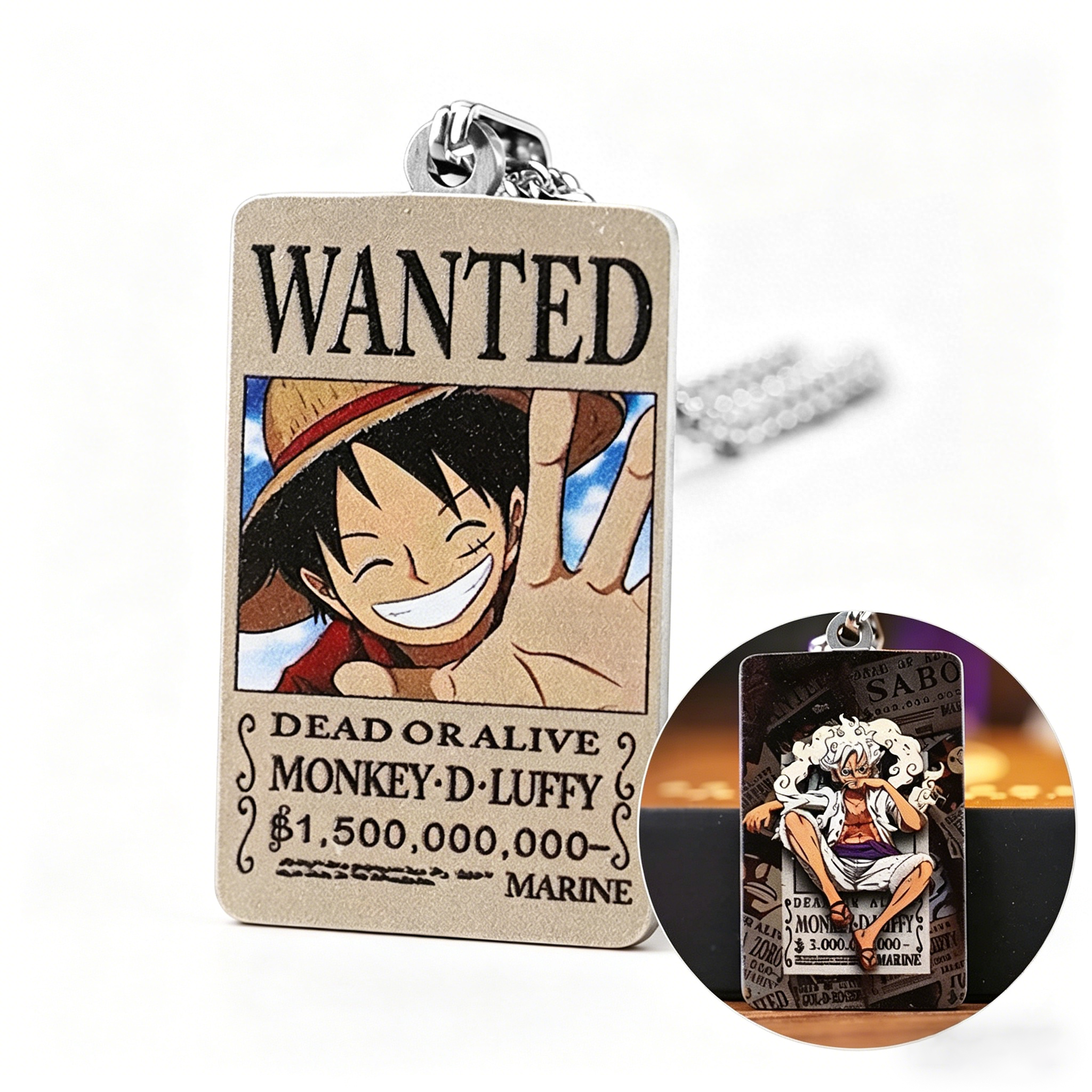 One Piece Monkey D. Luffy Ensemble de Bijoux 3 Pièces, Collier Affiche de Recherche + Bracelet Chapeau de Paille + Pin's Émaillé, Pack d'Accessoires de Collection Anime