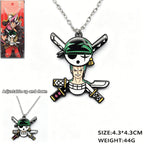 Collier et porte-clés coulissant One Piece Luffy Zoro Fruit du démon, pendentif métallique ajustable pour fans