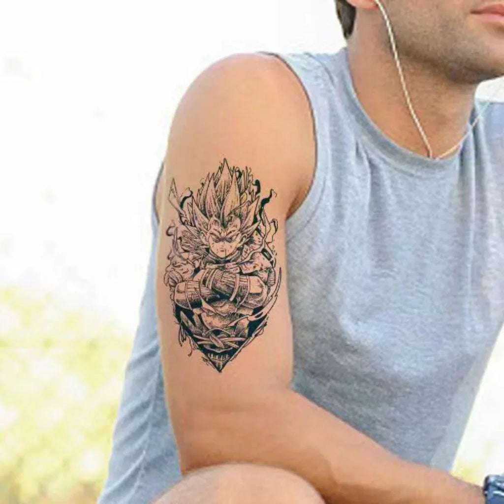 Les autocollants de tatouage semi-permanent au jus herbacé Son Goku sont durables et imperméables