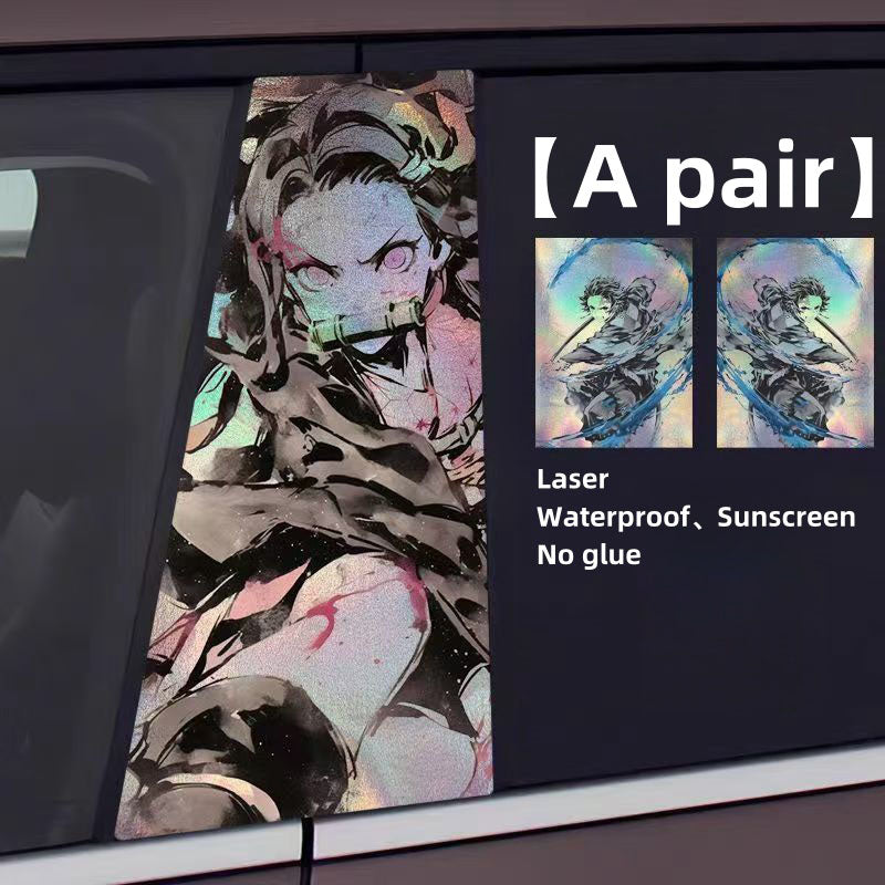 Autocollants laser de décoration de personnage pour colonne de voiture Tanjirou/Nezuko