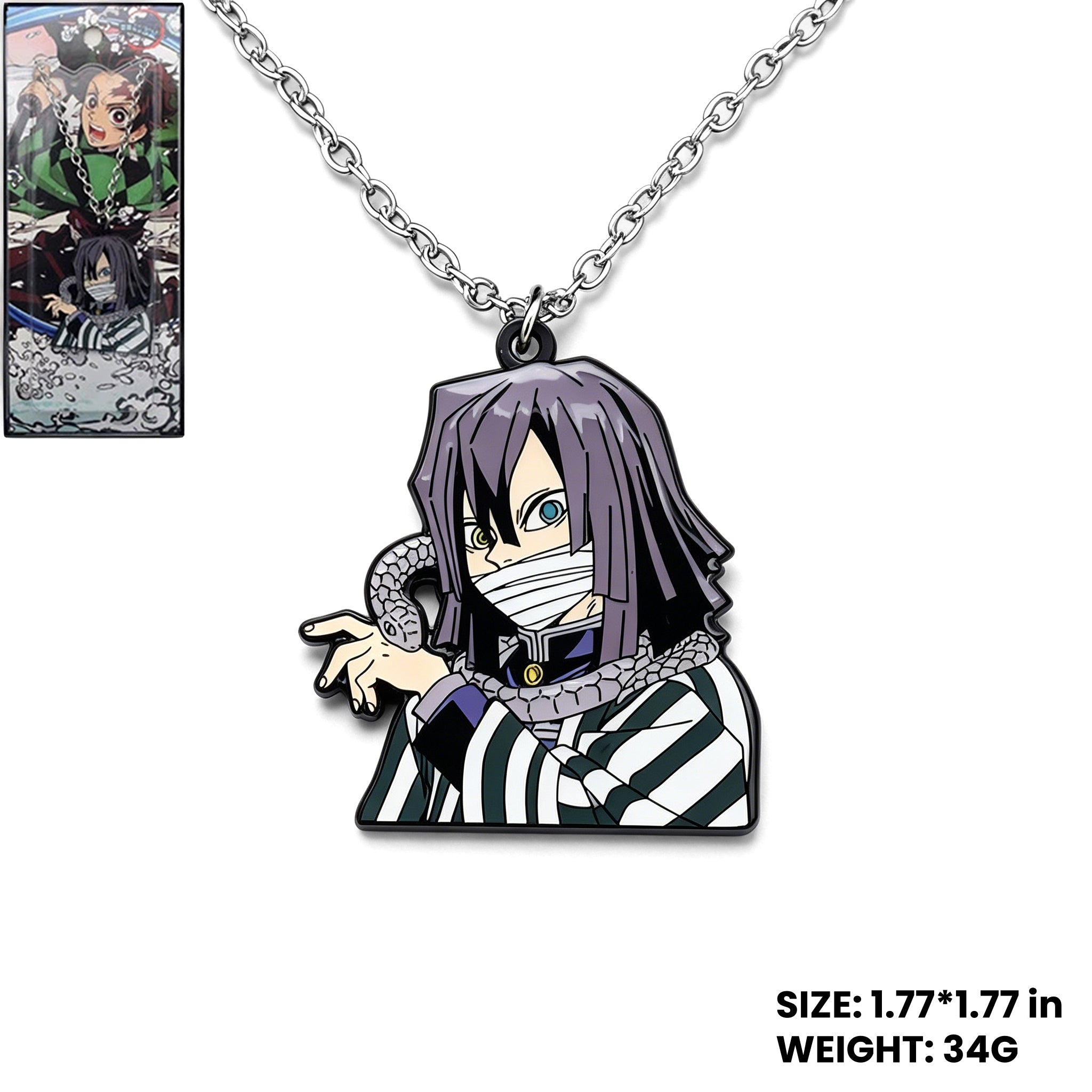 Demon Slayer Kamado Tanjiro Rotatable Keychain & Necklace, Anime Metal Pendant Jewelry Set