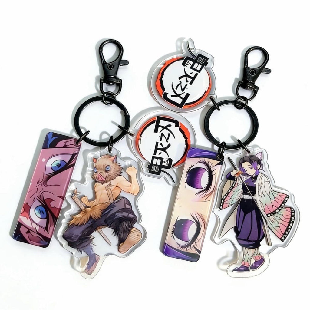 Porte-clés en acrylique réfléchissant Demon Slayer, lot de 3 pièces, accessoires de sac à main Anime