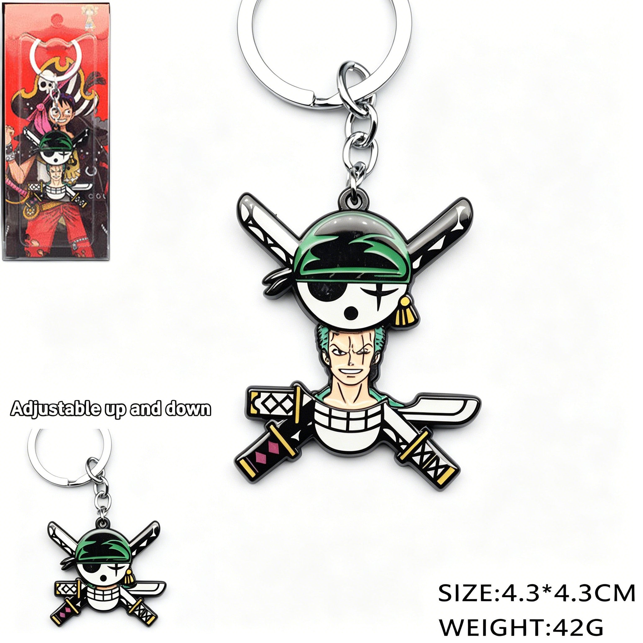 Collier et porte-clés coulissant One Piece Luffy Zoro Fruit du démon, pendentif métallique ajustable pour fans
