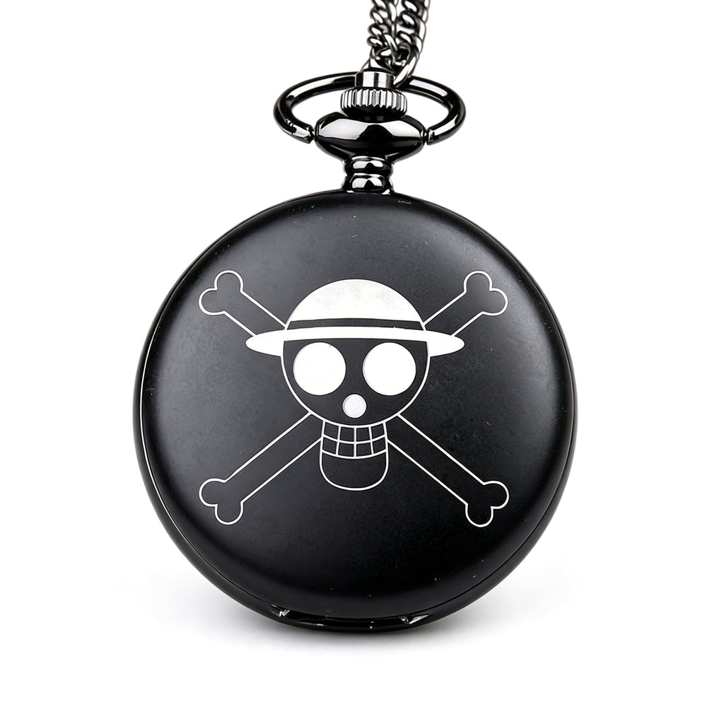 One Piece Monkey D Luffy Whitebeard Pocket Watch, Anime Pirate Skull Quartz Necklace Watch