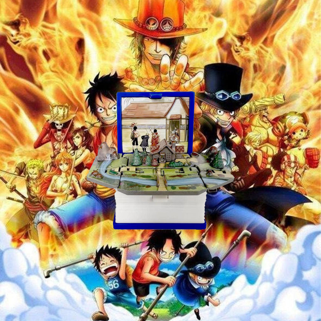 Porte-clés livre pop-up pliant en 3D LuffyAce/Sabo Les trois frères