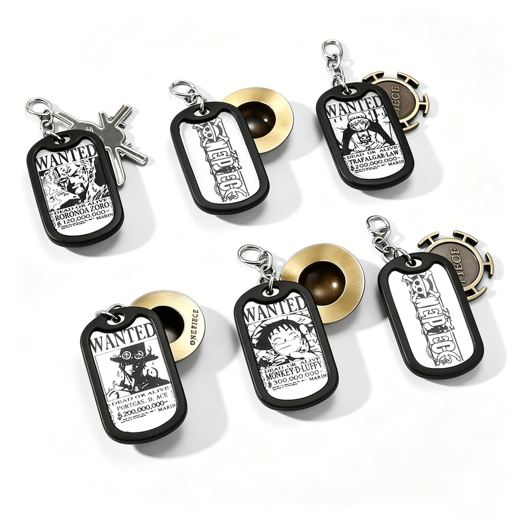 One Piece Anime Keychain Set - Braided Leather Wanted Poster Pendant Keychain