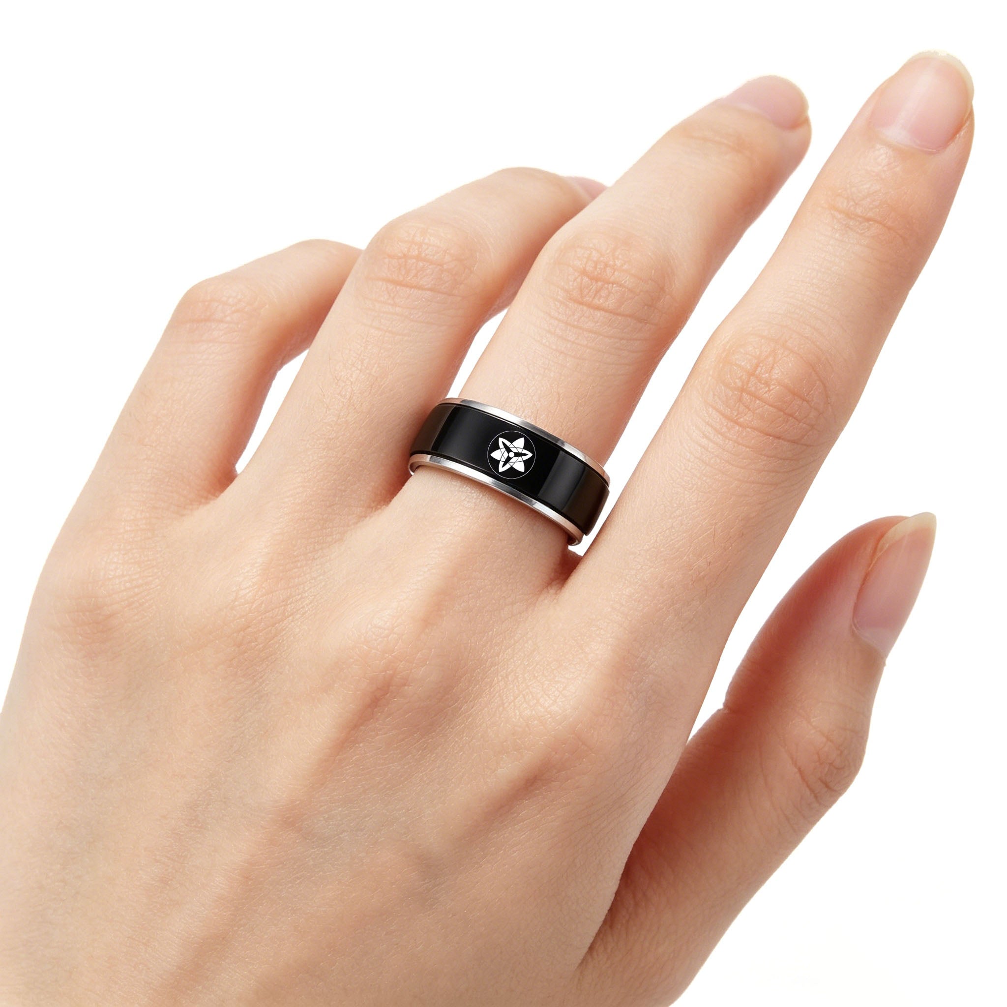 Naruto Sasuke Mangekyo Sharingan Spinner Ring, Rotatable Anime Titanium Steel Ring