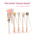 Demon Slayer Tanjiro Nezuko 5 Pcs Trousse de pinceaux de maquillage Anime, brosses cosmétiques or rose avec pochette de rangement