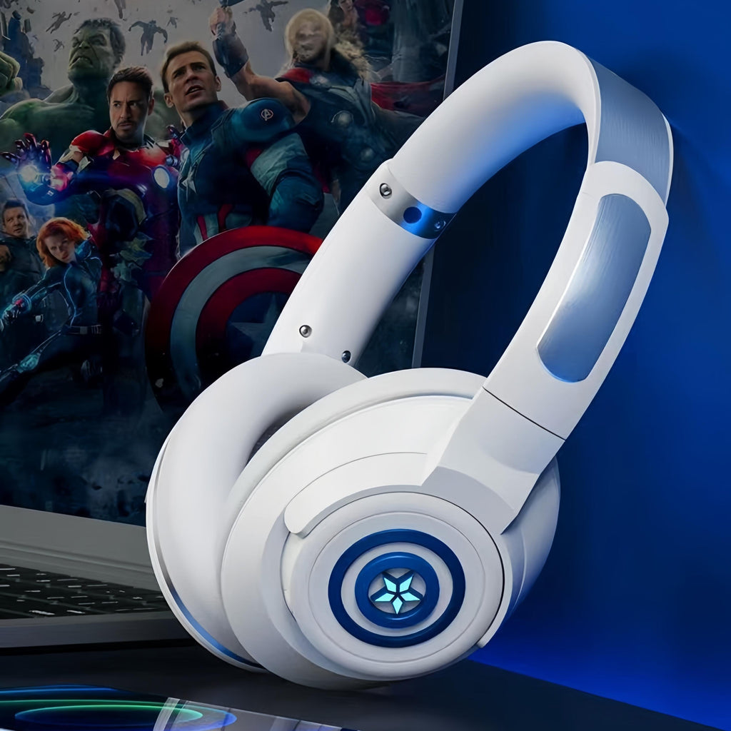 Marvel Iron Man Captain America Over‑Ear Bluetooth Gaming Headphones, Low Latency Headset with Detachable Mic