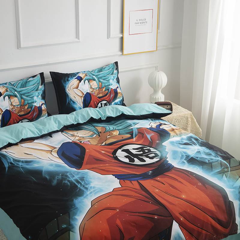 Parure de lit trois pièces Son Goku en pur coton pour un style BD attrayant