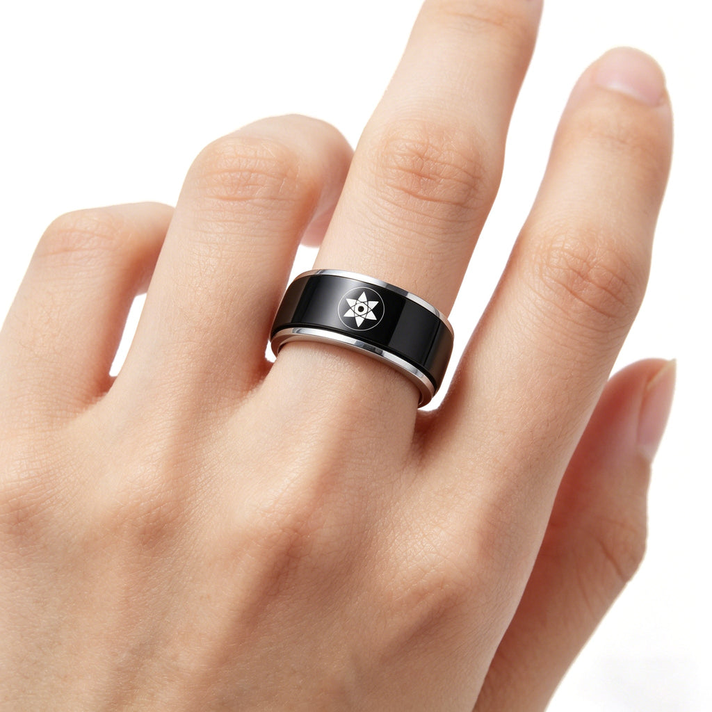 Naruto Sasuke Mangekyo Sharingan Spinner Ring, Rotatable Anime Titanium Steel Ring