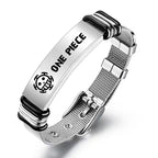 Bracelet en maille d'acier inoxydable avec poster de recherche gravé One Piece Monkey D. Luffy Roronoa Zoro, réglable, cadeau bijoux anime