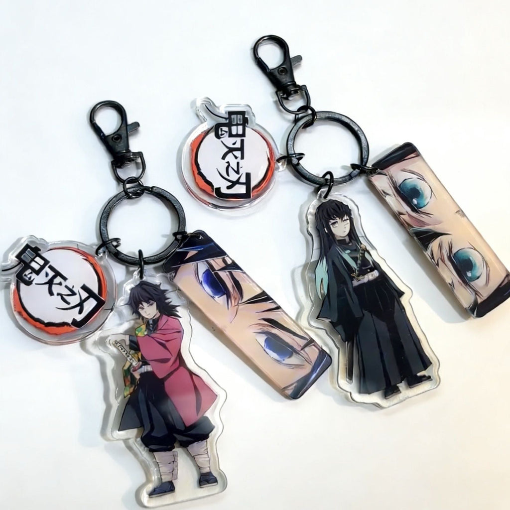 Porte-clés en acrylique réfléchissant Demon Slayer, lot de 3 pièces, accessoires de sac à main Anime