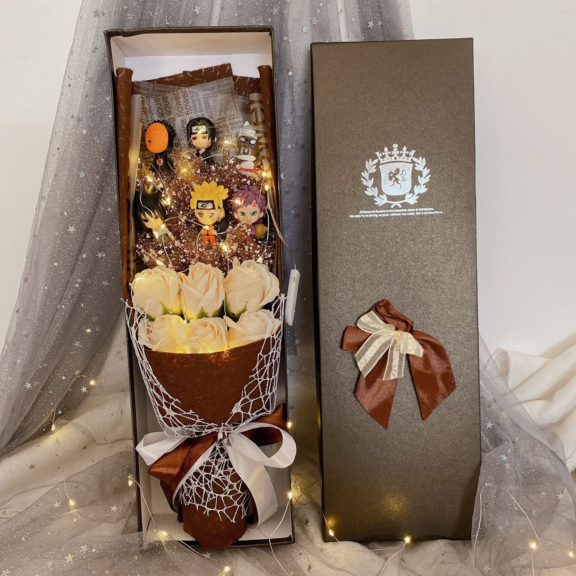 Bouquet de savon artisanal LED Rose Uzumaki/Sasuke pour romantique