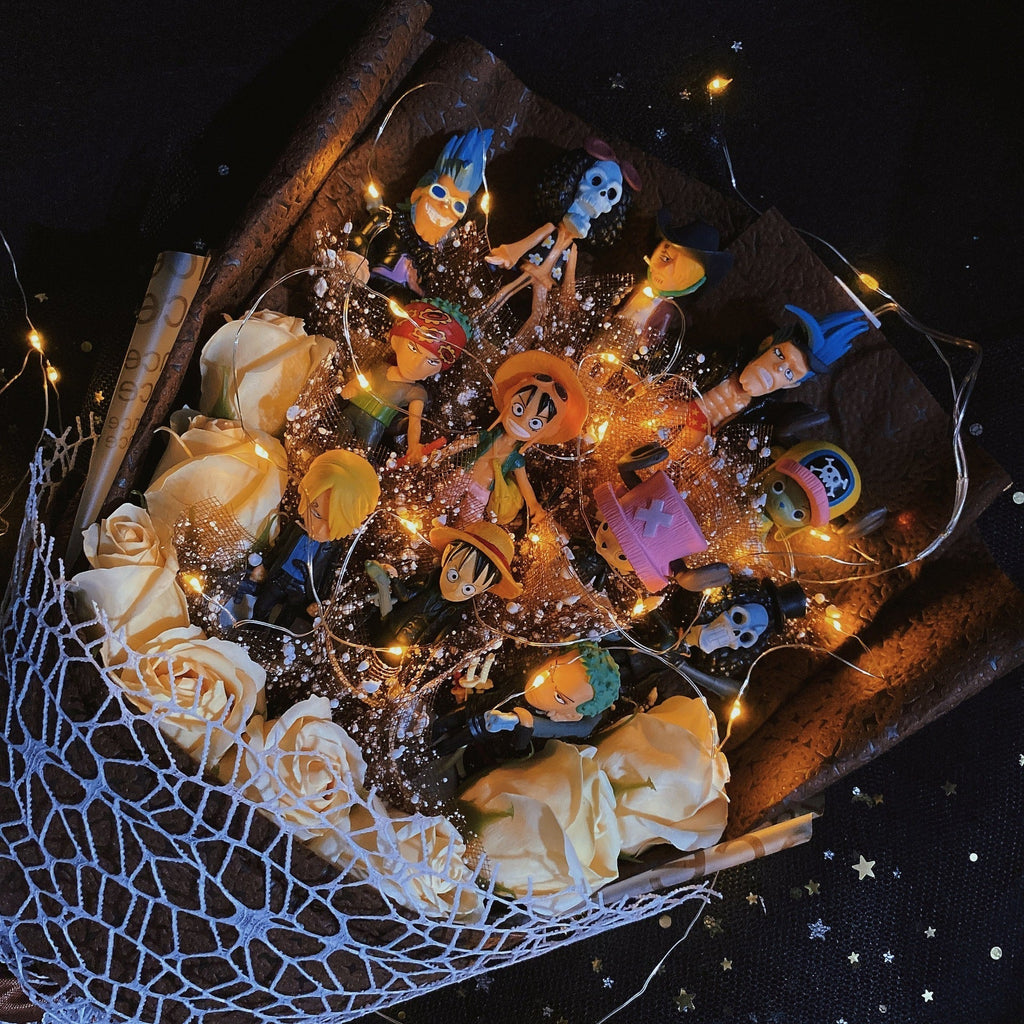 Bouquet de Savons Roses Faits à la Main Luffy/Zoro avec LED pour Cadeaux Romantiques de la Saint-Valentin