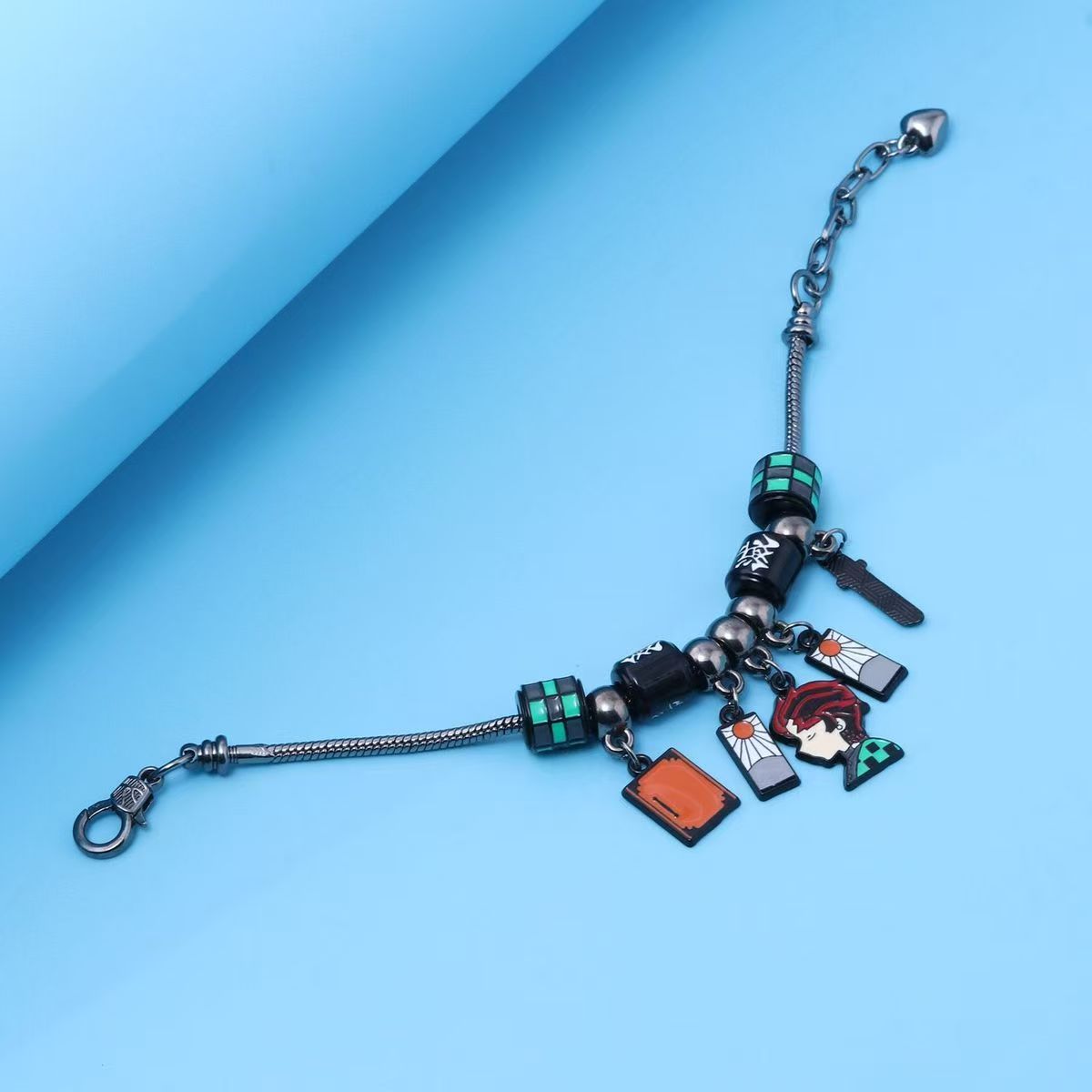 Demon Slayer Kamado Tanjiro Beaded Charm Bracelet, Adjustable Anime Chain