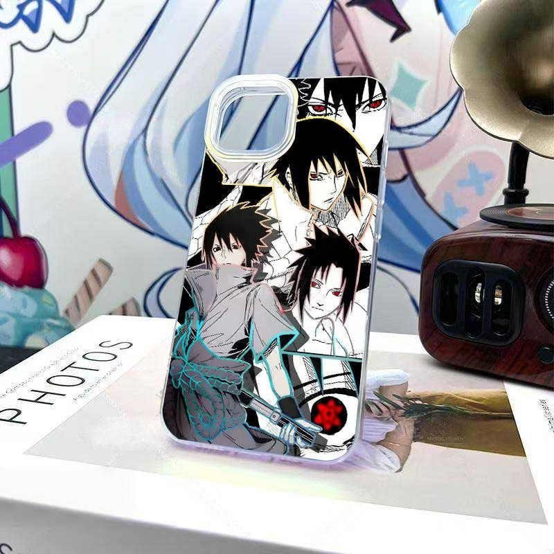 Naruto Uchiha Sasuke Manga Collage Anime Phone Case, Aurora Gradient Shockproof Removable Lens Frame iPhone Protective Case