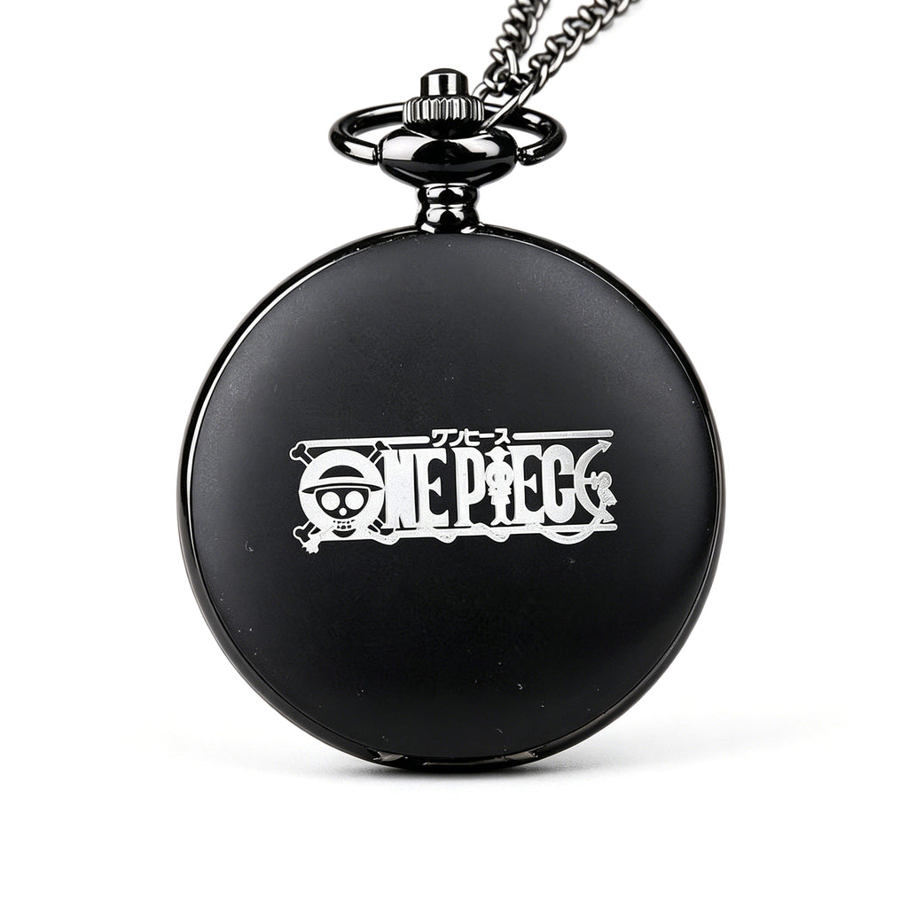 One Piece Monkey D Luffy Whitebeard Pocket Watch, Anime Pirate Skull Quartz Necklace Watch
