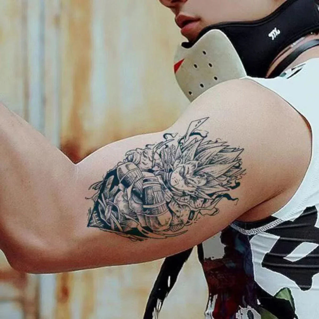 Les autocollants de tatouage semi-permanent au jus herbacé Son Goku sont durables et imperméables