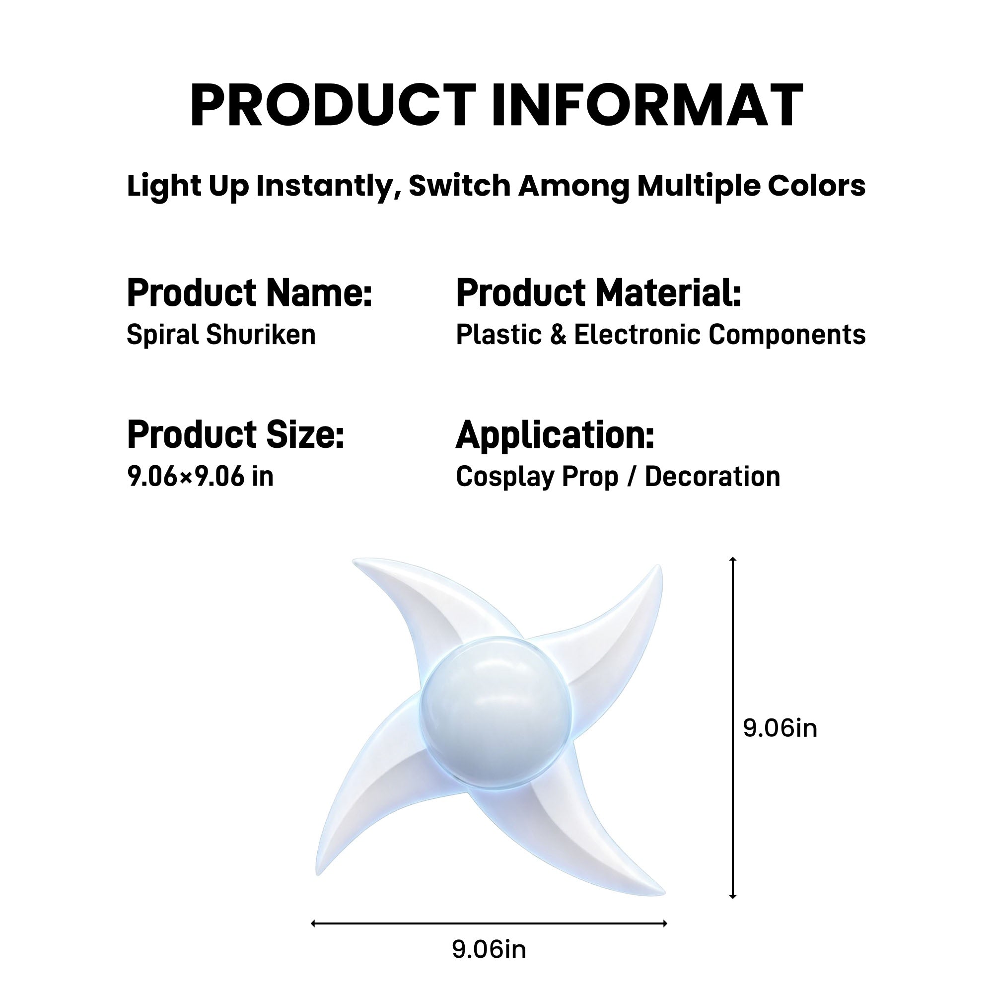 Naruto Rasengan Spiral Shuriken LED Light Up Cosplay Prop, 1:1 Replica Rotatable RGB Color Changing Glowing Ninja Shuriken Toy, Anime Cosplay Accessory Collectible Gift For Fans
