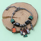 Demon Slayer Kamado Tanjiro Beaded Charm Bracelet, Adjustable Anime Chain