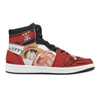 One Piece Monkey D. Luffy Anime Print High Top Sneakers, Red White Skull Logo Casual Streetwear Leather Skate Shoes