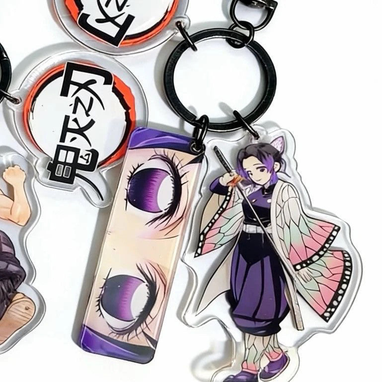 Porte-clés en acrylique réfléchissant Demon Slayer, lot de 3 pièces, accessoires de sac à main Anime
