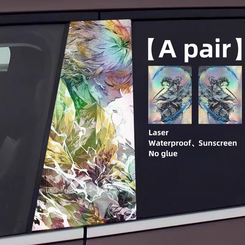 Autocollants laser de décoration de personnage pour colonne de voiture Tanjirou/Nezuko