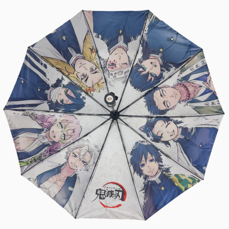 Demon Slayer Tanjiro Nezuko Automatic Folding Umbrella, Anime Hashira Print Black Coated Sun Rain Portable Umbrella