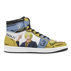 One Piece Sanji Fire Kick Graphic High Top Sports Sneakers, Yellow Blue Color Block Anime Character Streetwear Leather Shoes