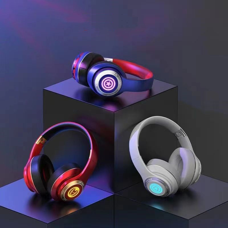 Casque de jeu Marvel Iron Man Captain America, casque supra-auriculaire Bluetooth 5.3 avec lumière RGB