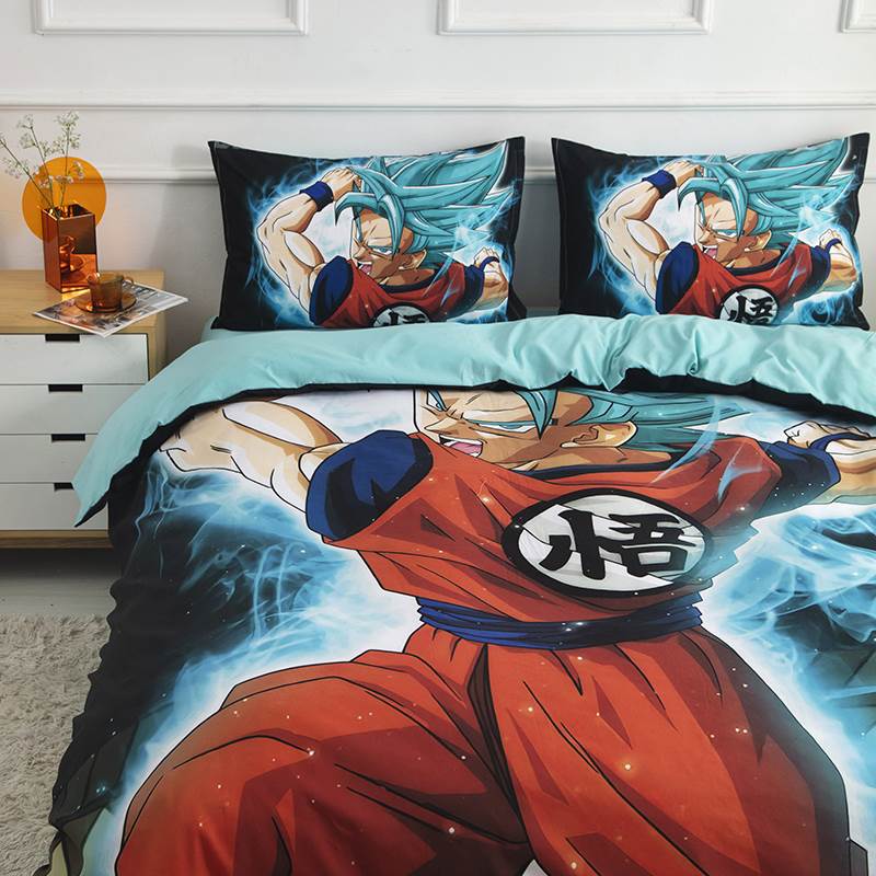 Parure de lit trois pièces Son Goku en pur coton pour un style BD attrayant