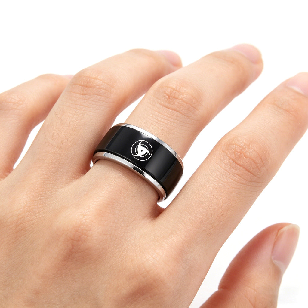 Naruto Sasuke Mangekyo Sharingan Spinner Ring, Rotatable Anime Titanium Steel Ring