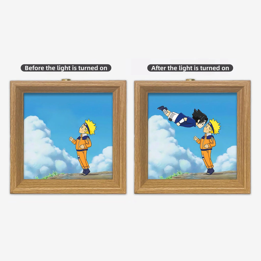 Itachi/Sasuke Cadre lumineux en bois massif, petite veilleuse décorative