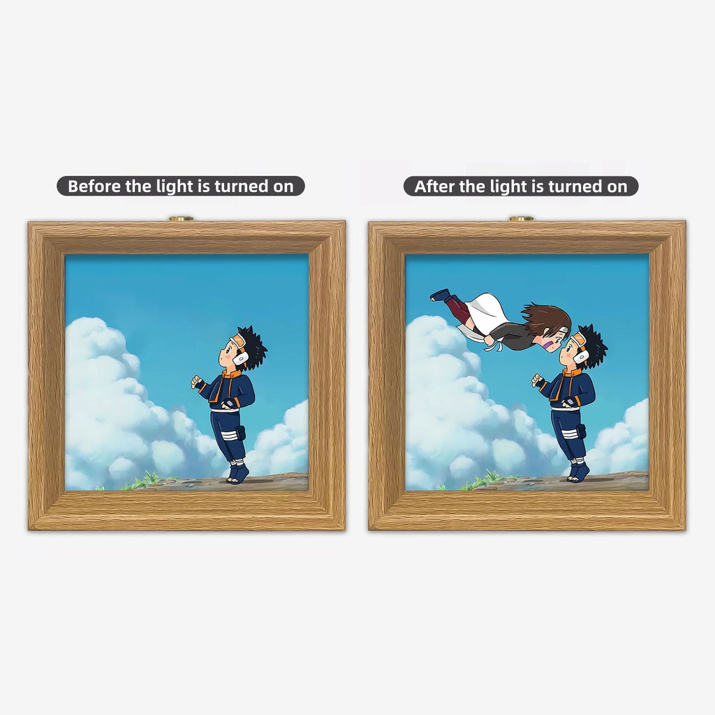 Itachi/Sasuke Cadre lumineux en bois massif, petite veilleuse décorative