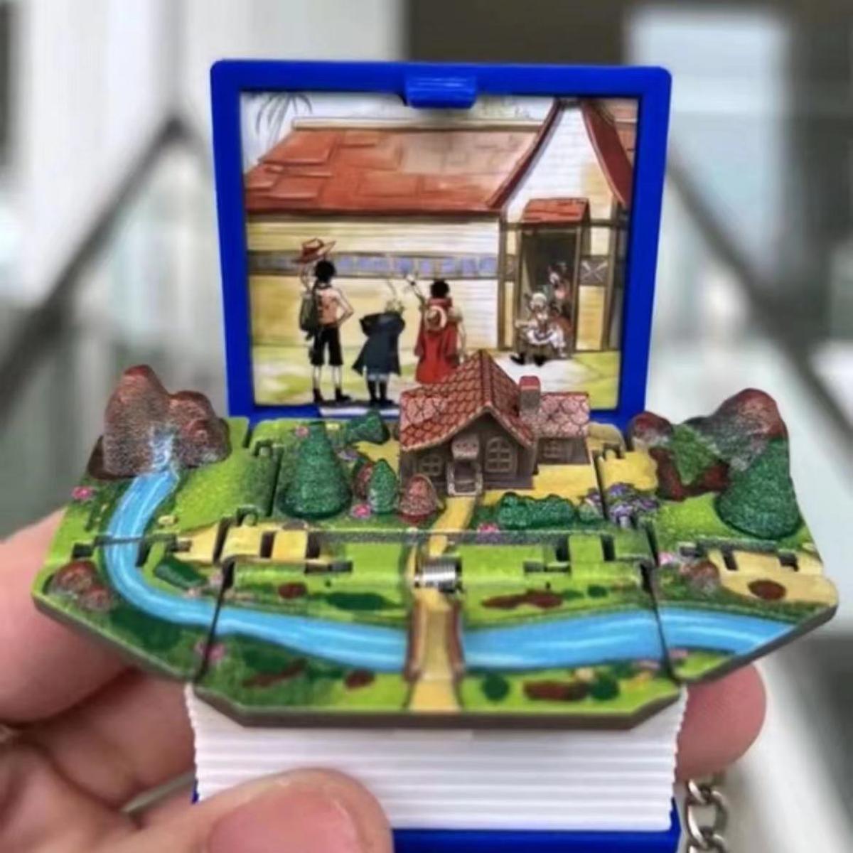 Porte-clés livre pop-up pliant en 3D LuffyAce/Sabo Les trois frères