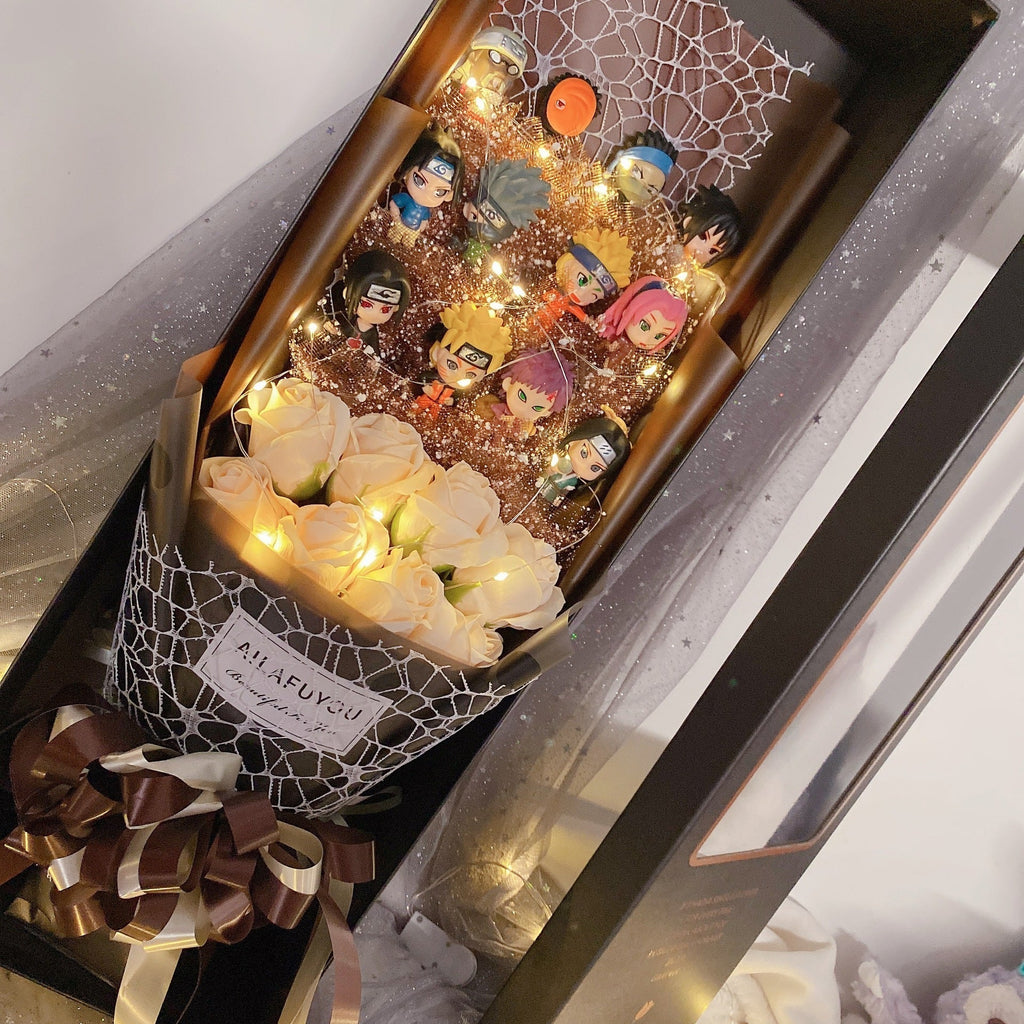 Bouquet de savon artisanal LED Rose Uzumaki/Sasuke pour romantique