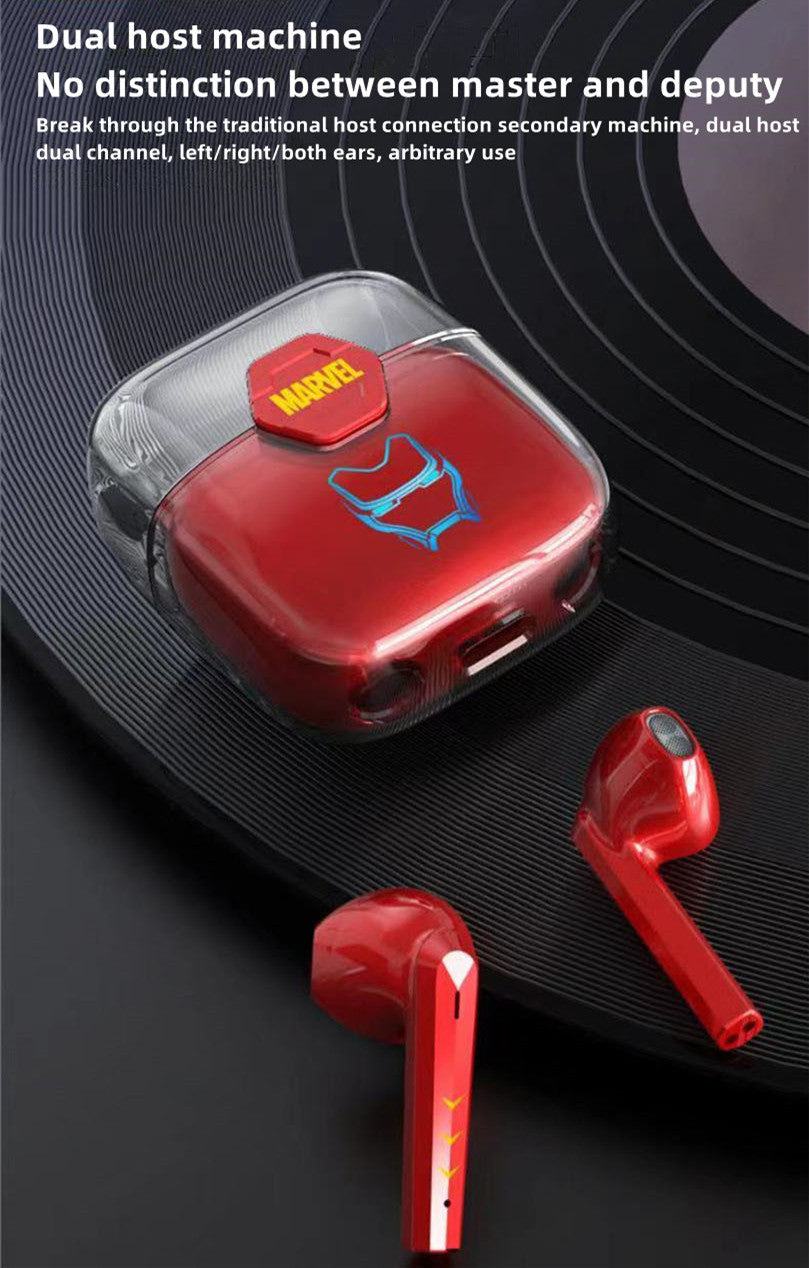 Marvel Iron Man Black Panther Wireless Earbuds, Marvel TWS Bluetooth 5.1 Headphones with LED Light