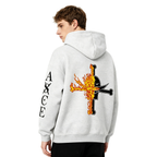 One Piece  Portgas D. Ace Embroidered Fleece Hoodie Warm Oversized Sweatshirt with Kangaroo Pocket