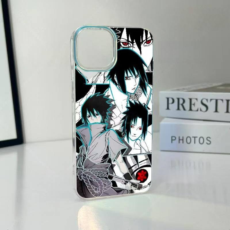 Naruto Uchiha Sasuke Manga Collage Anime Phone Case, Aurora Gradient Shockproof Removable Lens Frame iPhone Protective Case